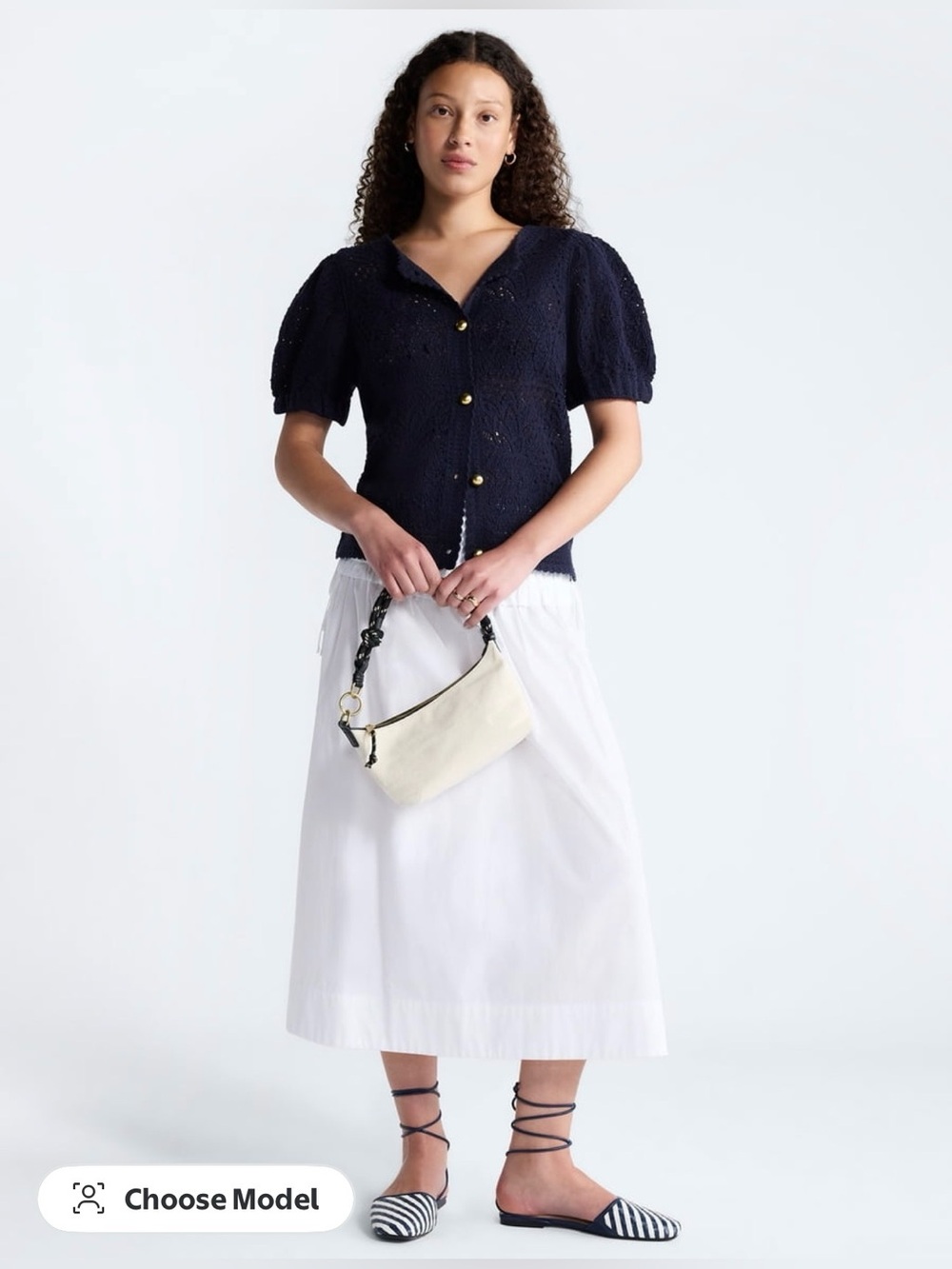 Free Assembly Women’s Navy cardigan crochet with gold buttons 100% cotton